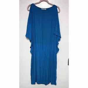Vintage Blue Batwing Sleeve Drop Waist Dress Small Polka Dot Boho Retro Style